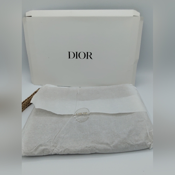 DIOR Raffia Woven Trousse Pouch Wristlet Natural Straw Logo Cosmetic Bag NIB
